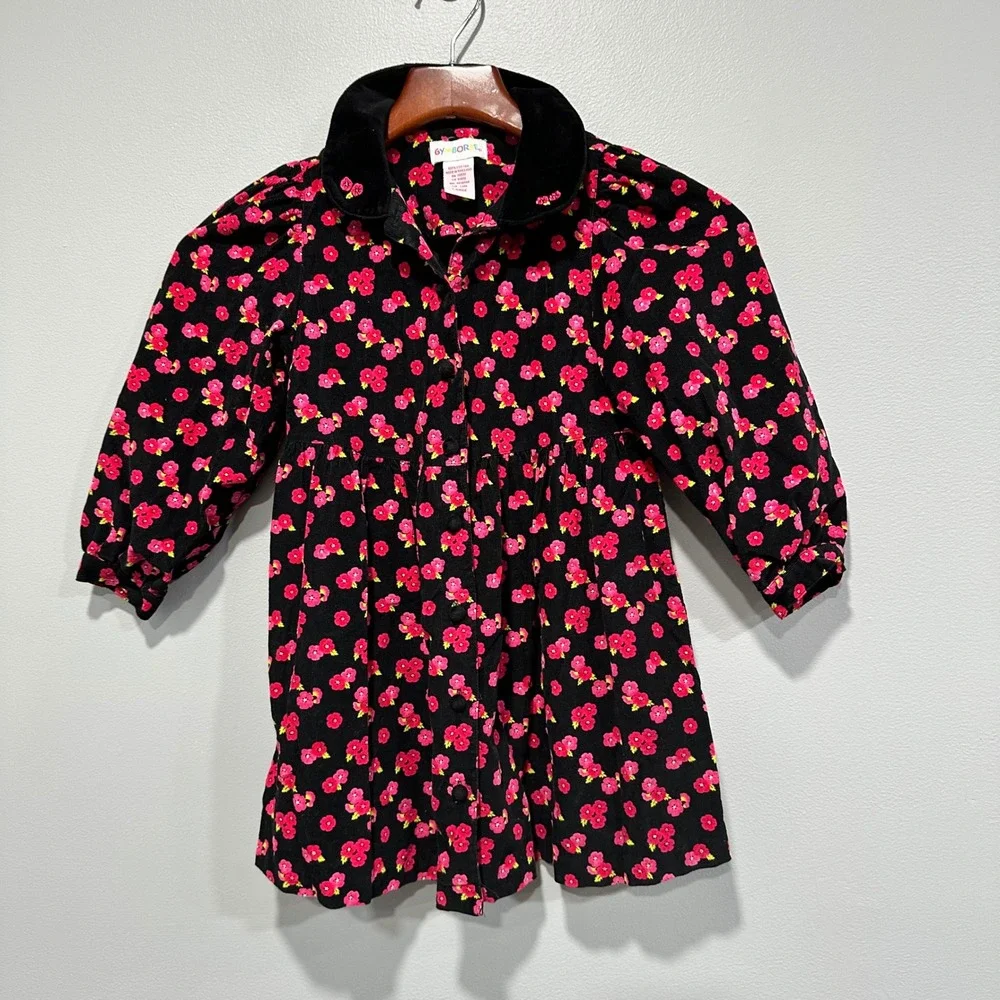 Gymboree Girls Corduroy‎ Floral Dress rainbow tag 3-4 Sz Large Kids 90's